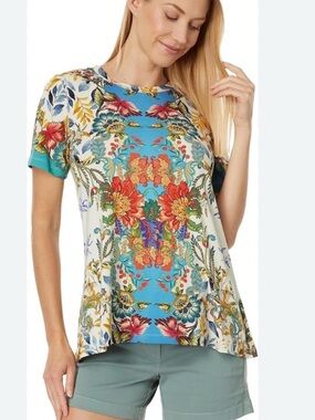 Johnny Was the Janie favorite short sleeve crew neck swing tee Floral Teal Small